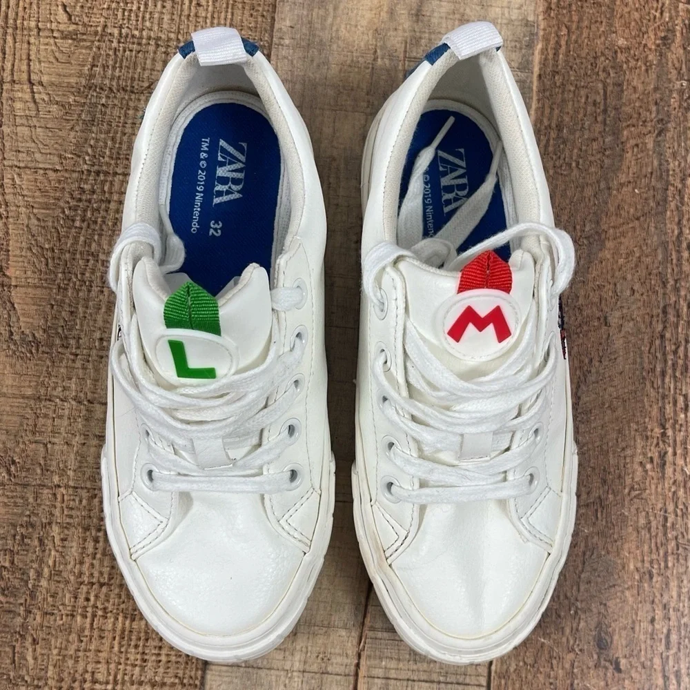 ZARA Nintendo Mario Kart Mario Luigi White Sneakers Kids Size 7 32 EUR Street